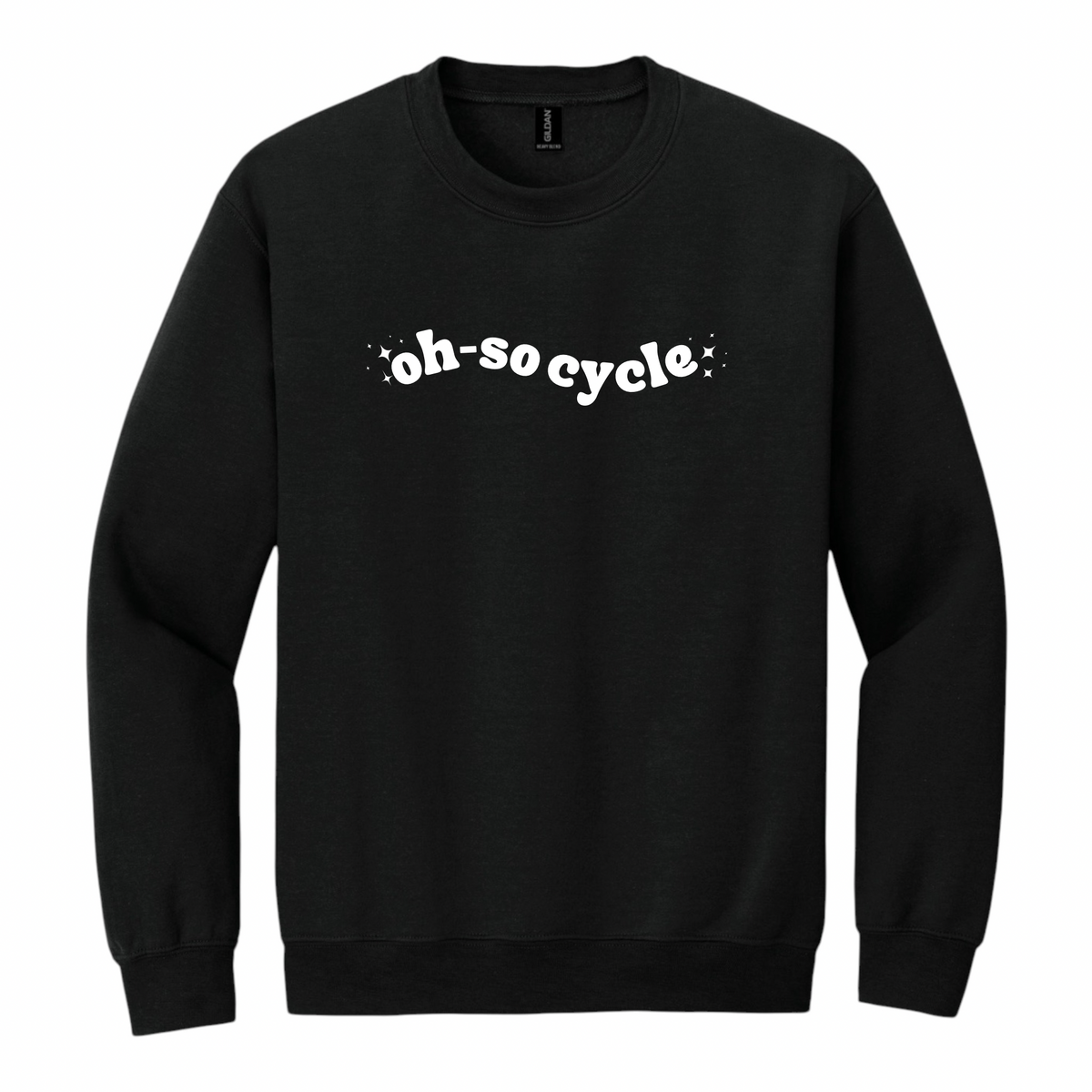 Black sweatshirt with 'oh-socycle' text on a white background