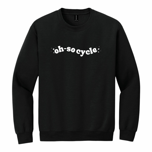 Black sweatshirt with 'oh-socycle' text on a white background