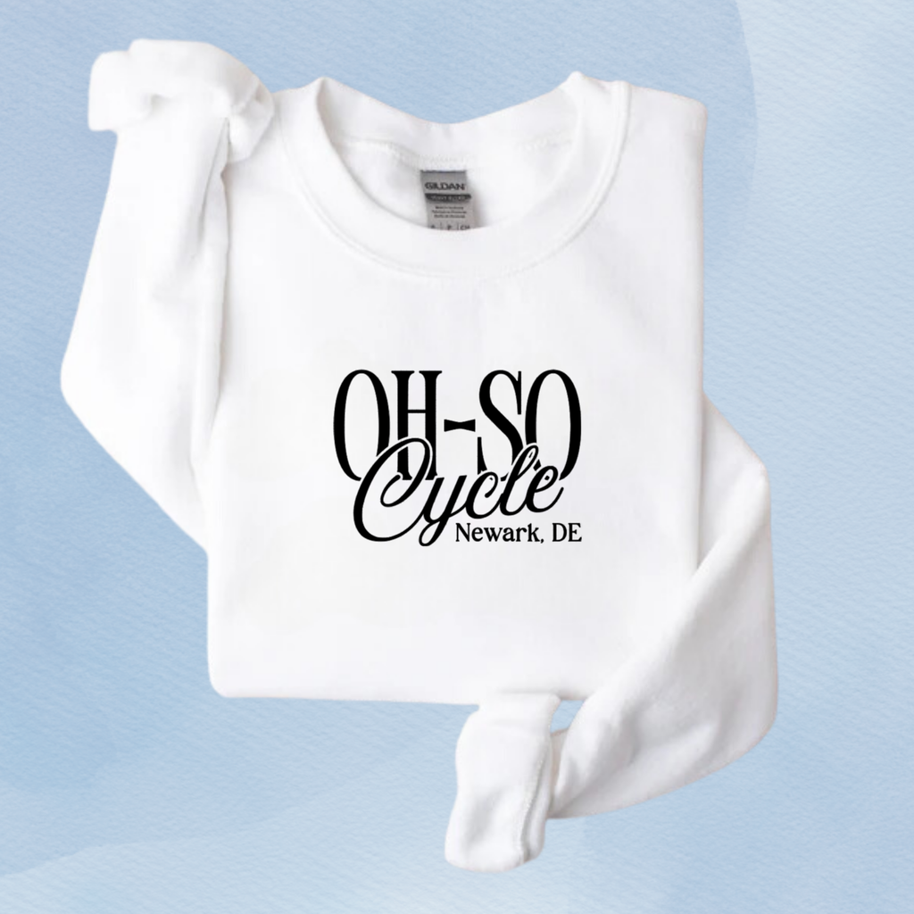 WHITE — Oh So Cycle Branded Crewneck Sweatshirt