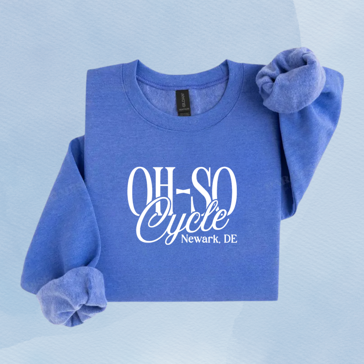 HEATHER DEEP ROYAL — Oh So Cycle Branded Crewneck Sweatshirt