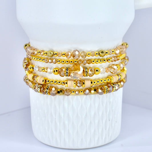 Bubbly Collection - Mix & Match Prosecco Shimmer Individual Bracelets with gold sparkly beads