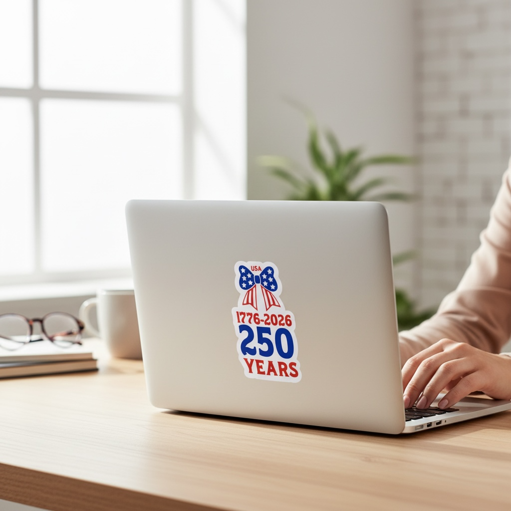 USA 250th Anniversary Bow Sticker | Patriotic America Sticker | 4th of July Sticker