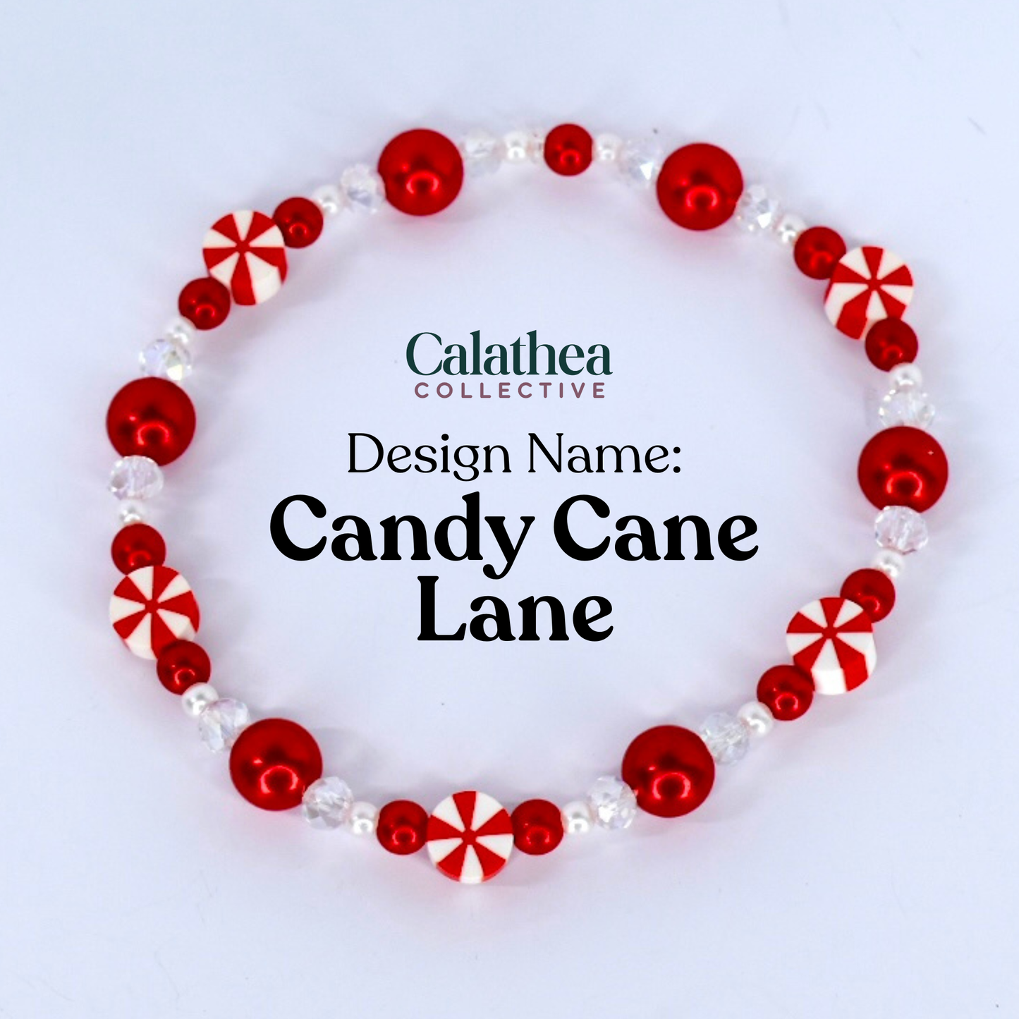 Candy Cane Lane bracelet with red white and sparkly beads 