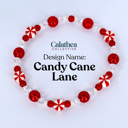 Candy Cane Lane bracelet with red white and sparkly beads 