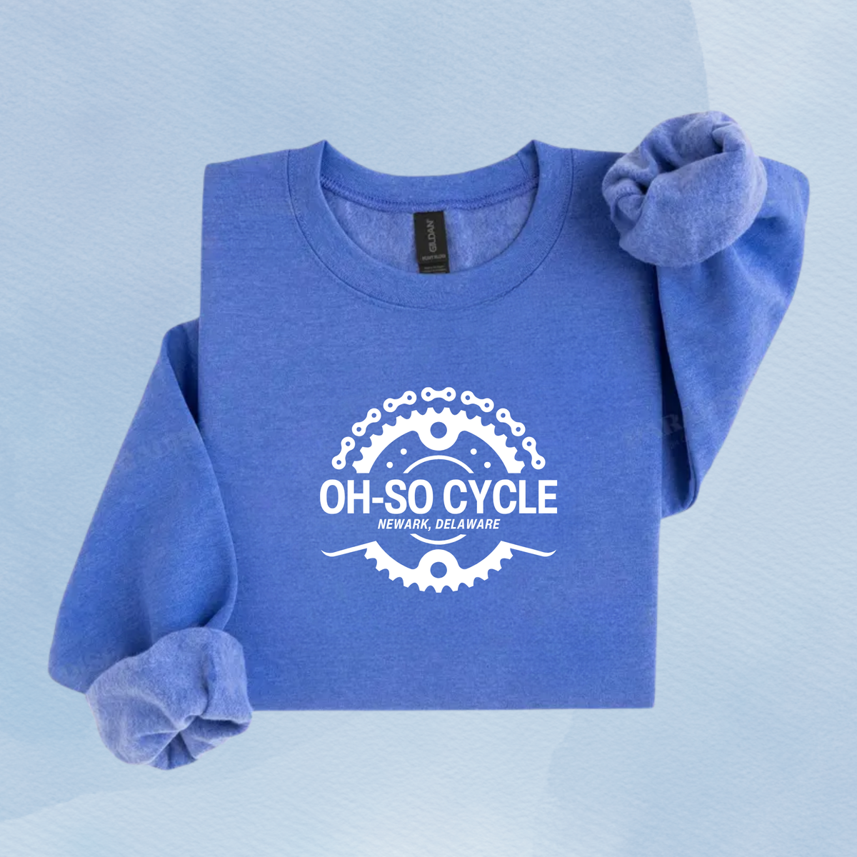 HEATHER DEEP ROYAL — Oh So Cycle Branded Crewneck Sweatshirt