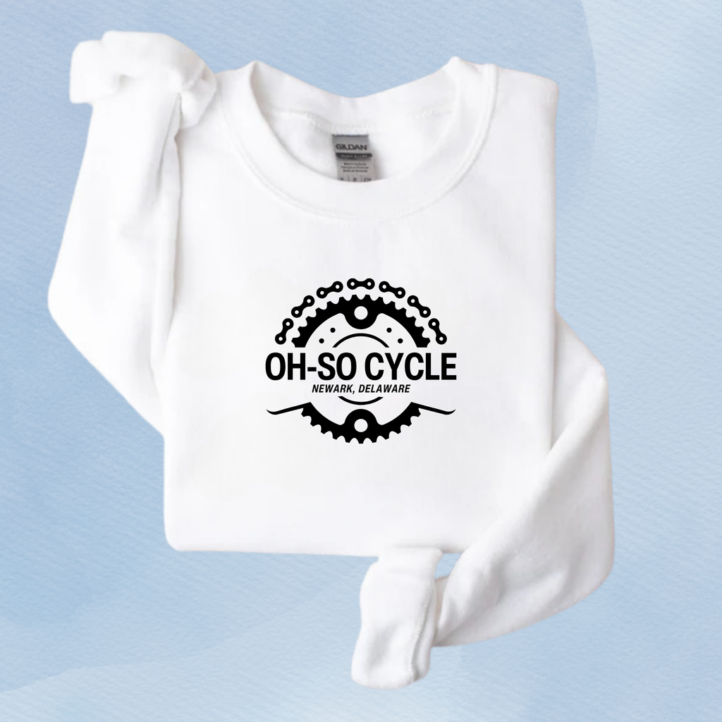 WHITE — Oh So Cycle Branded Crewneck Sweatshirt