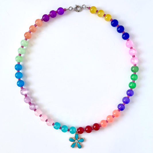 Bright beaded necklace with Flower charm  Y2K vibe
