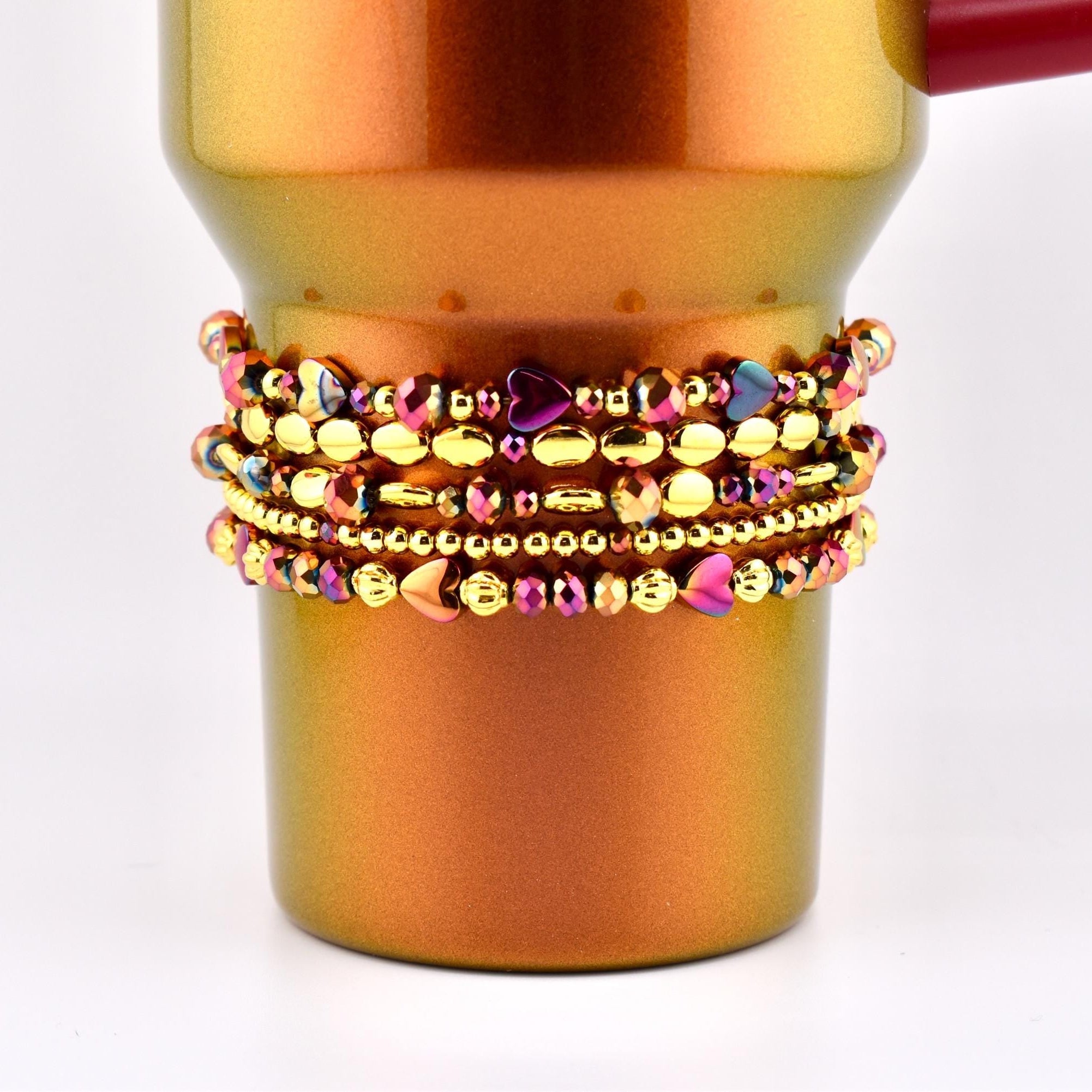 Country Gold Bracelet Collection - Dark Red and Gold Iridescent Beaded Bracelets