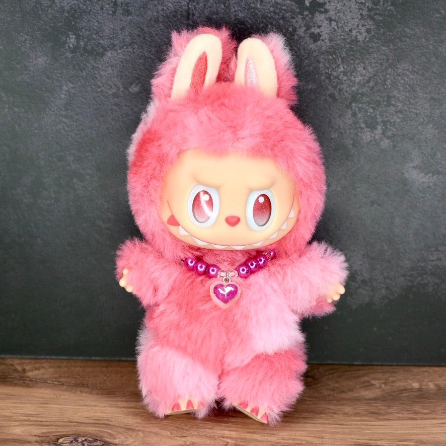 Hot Pink Heart Necklace for Labubu Dolls – Glam Sparkle