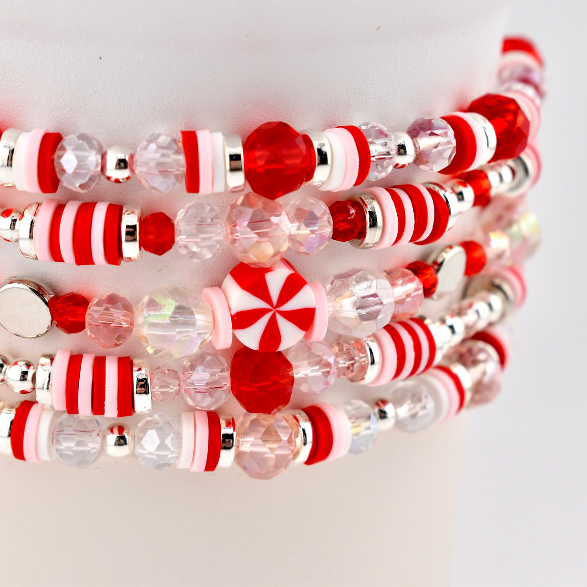 Red Pink and White Peppermint Strawberry Twist Bracelet Collection