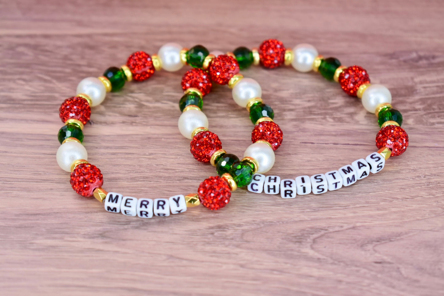Merry Christmas Letter Bead Bracelet Stack - 2 Piece Set