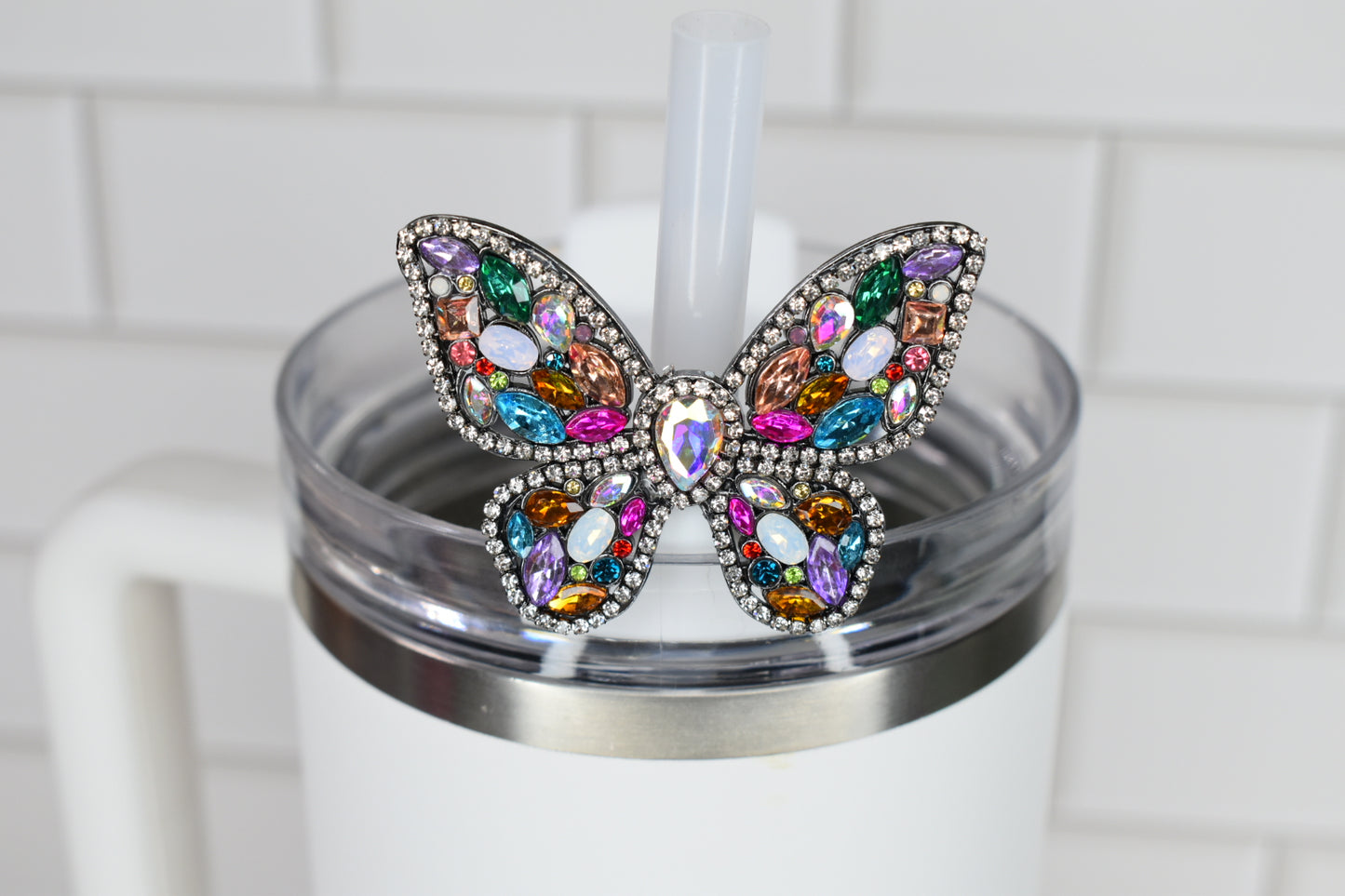 Butterfly Rhinestone Straw Charm