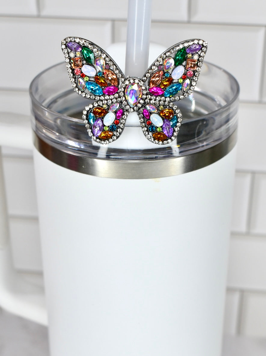 Butterfly Rhinestone Straw Charm