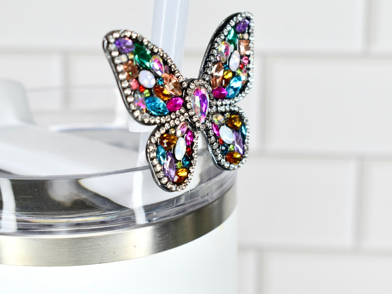 Butterfly Rhinestone Straw Charm