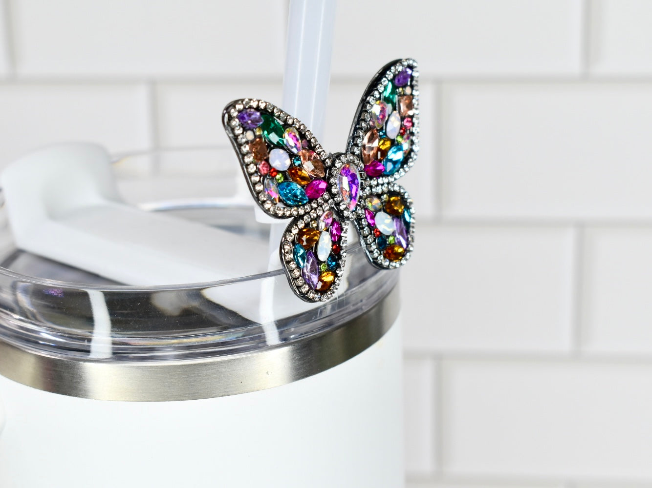 Butterfly Rhinestone Straw Charm