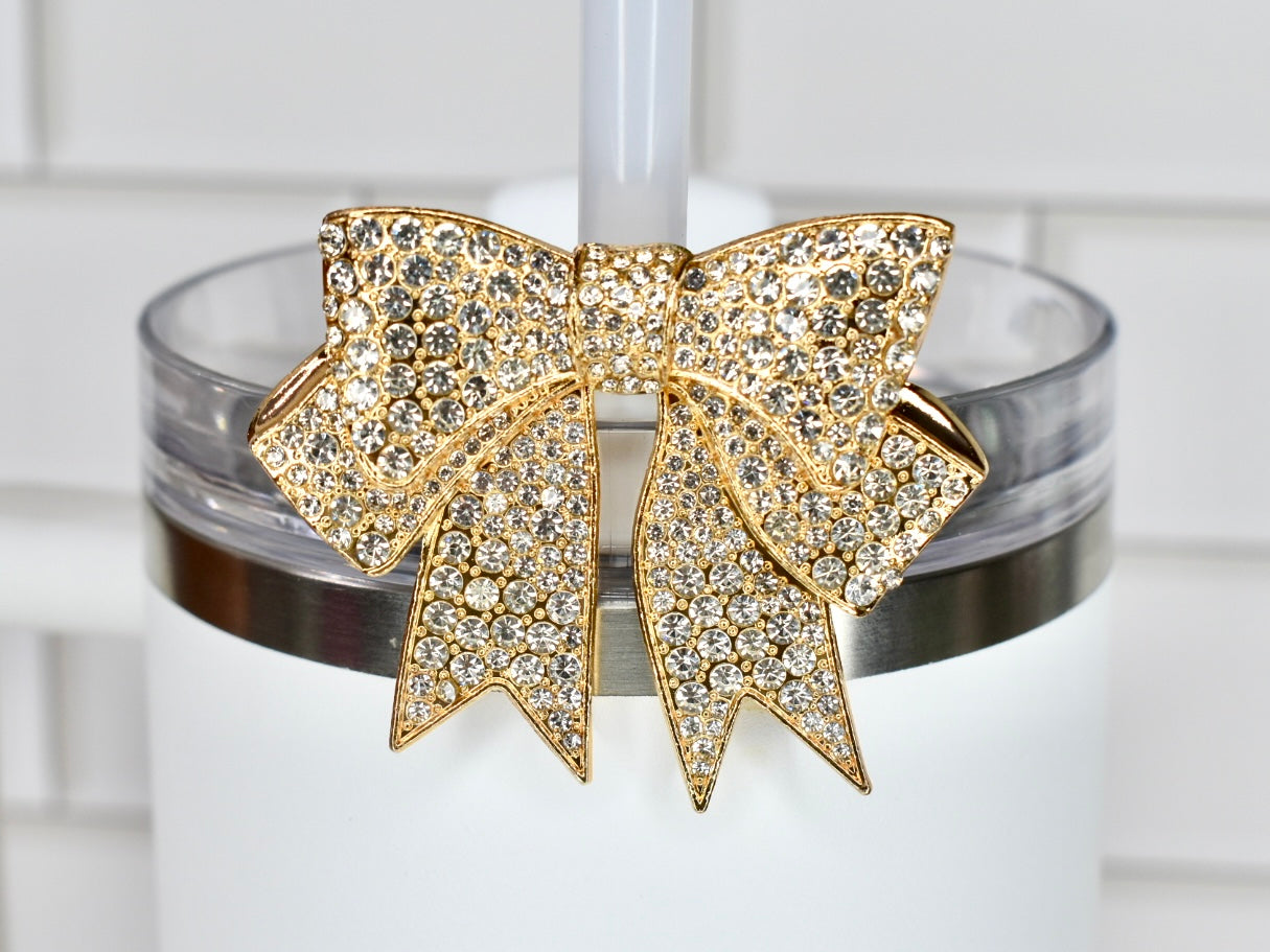 Gold Rhinestone Bow Tumbler Straw Charm