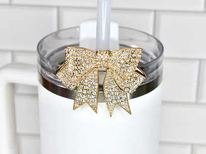 Gold Rhinestone Bow Tumbler Straw Charm