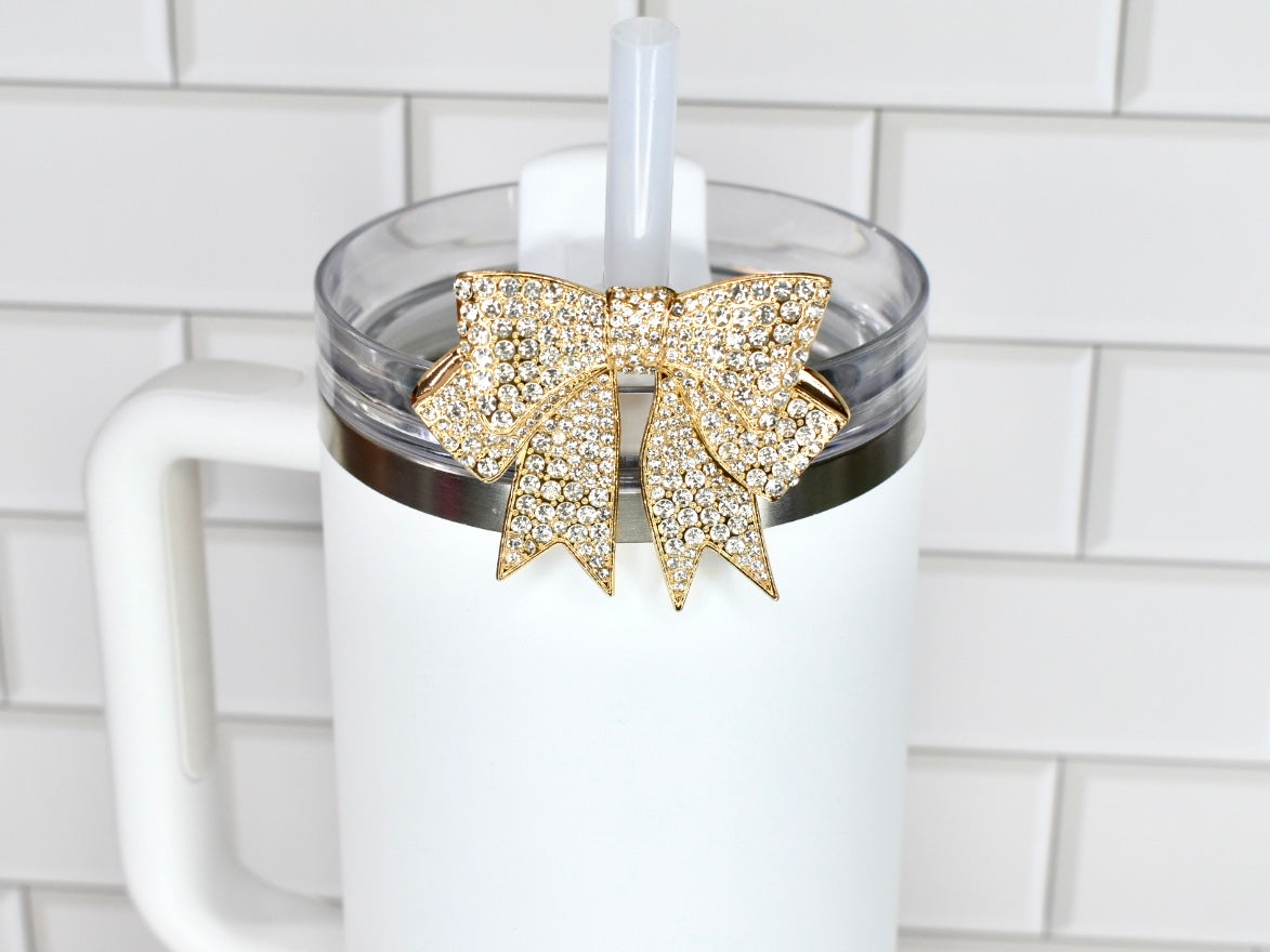 Gold Rhinestone Bow Tumbler Straw Charm