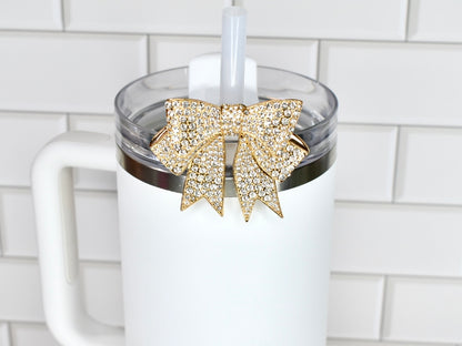 Gold Rhinestone Bow Tumbler Straw Charm