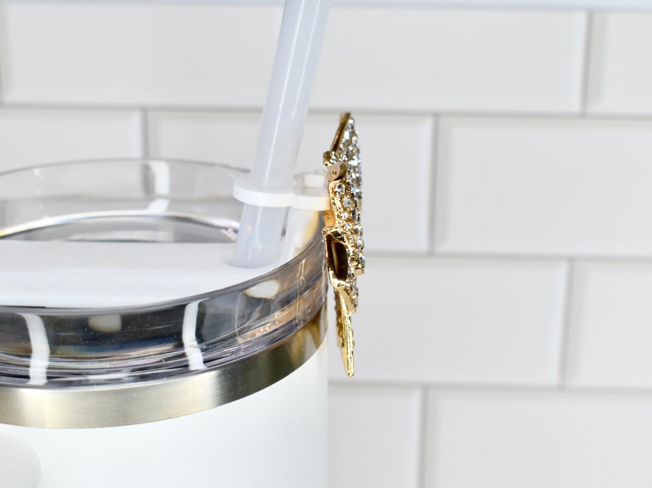 Gold Rhinestone Bow Tumbler Straw Charm