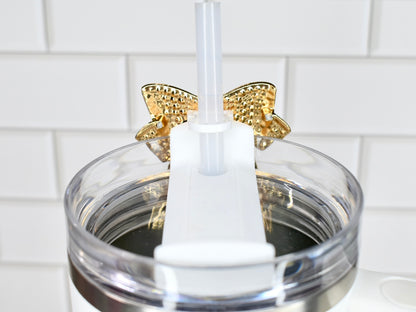 Gold Rhinestone Bow Tumbler Straw Charm