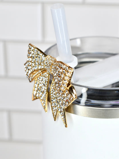 Gold Rhinestone Bow Tumbler Straw Charm
