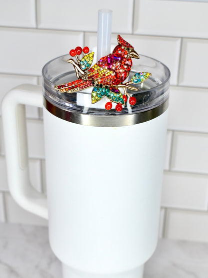 Cardinal Rhinestone Straw Charm