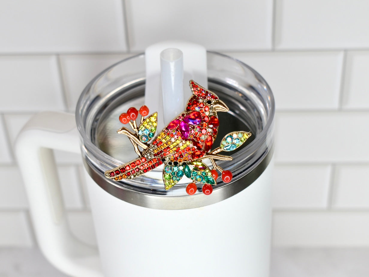 Cardinal Rhinestone Straw Charm