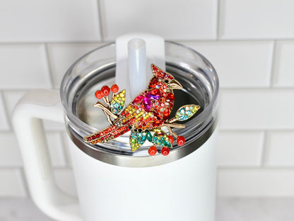 Cardinal Rhinestone Straw Charm