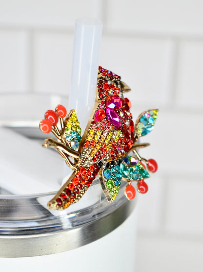 Cardinal Rhinestone Straw Charm