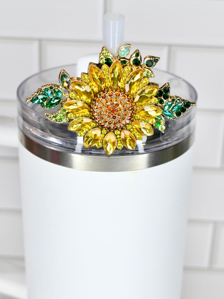 Sunflower Rhinestone Straw Charm