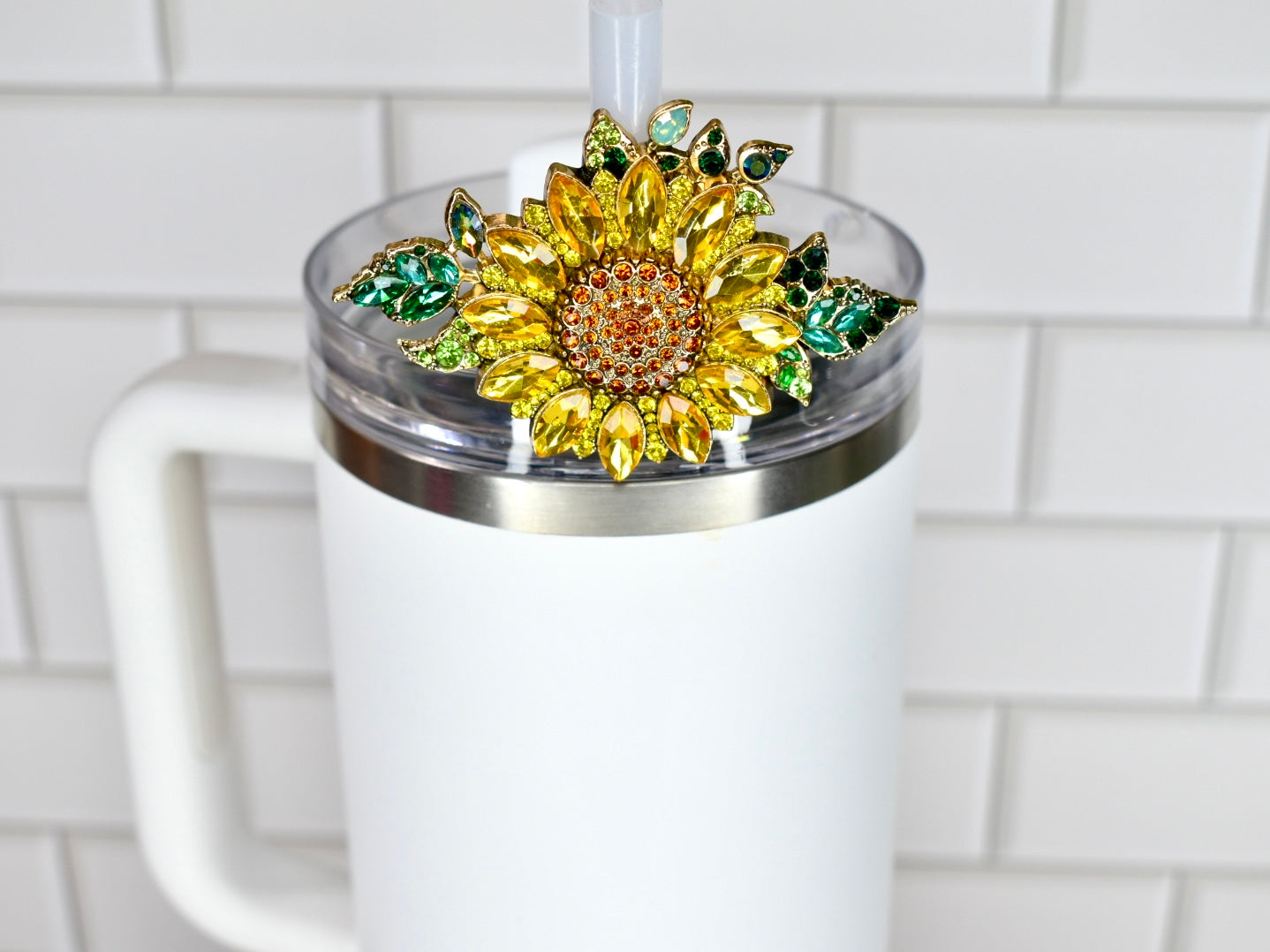 Sunflower Rhinestone Straw Charm