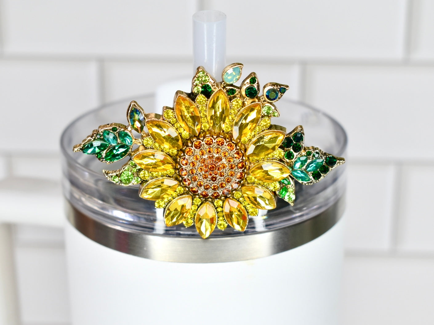 Sunflower Rhinestone Straw Charm