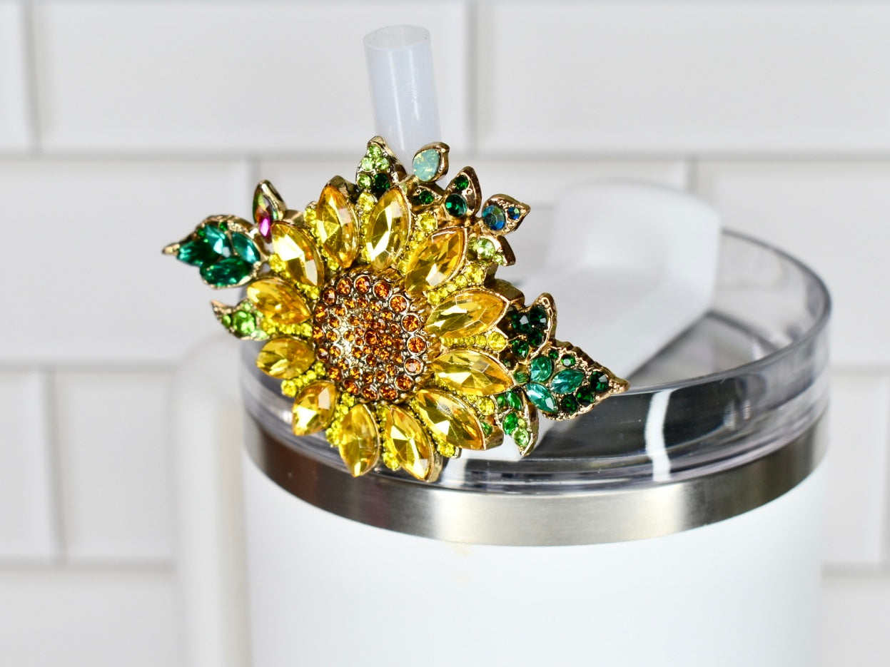 Sunflower Rhinestone Straw Charm