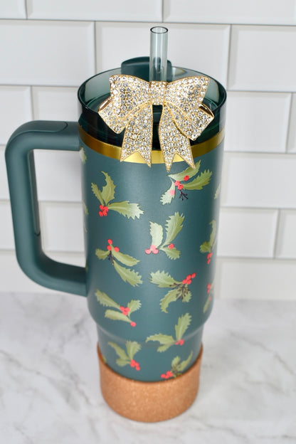 Gold Rhinestone Bow Tumbler Straw Charm