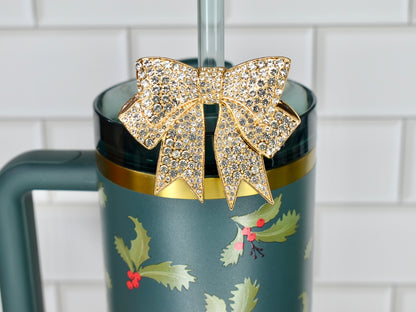 Gold Rhinestone Bow Tumbler Straw Charm