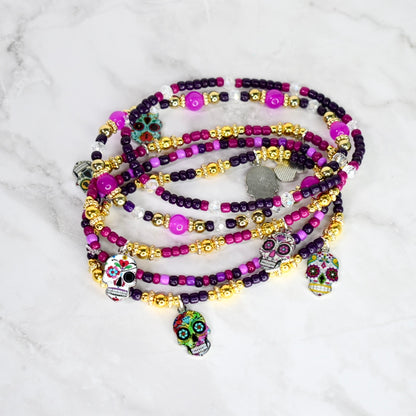 Day of the Dead Sugar Skull Bracelet Stack - 5 Piece Set