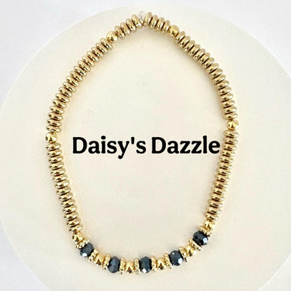 Gold sparkle and black crystal beaded bracelet for Stanley cups