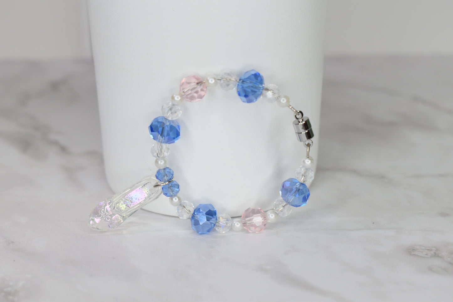 Cinderella Slipper Tumbler Handle Bracelet: Crystal & Iridescent Charm