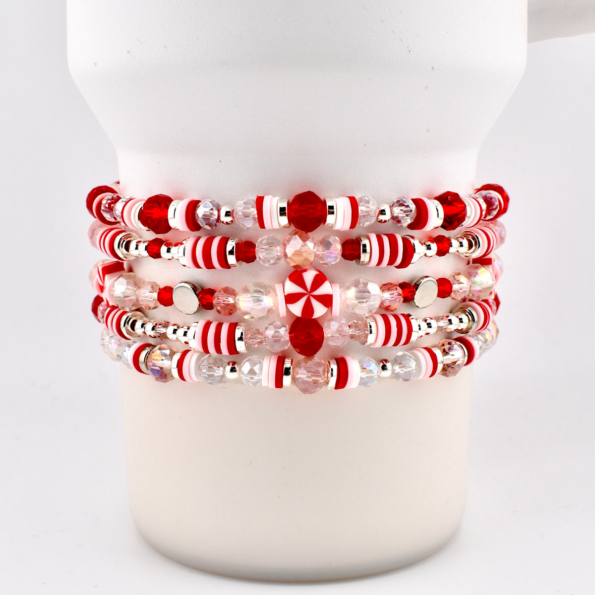 Red Pink and White Peppermint Strawberry Twist Bracelet Collection