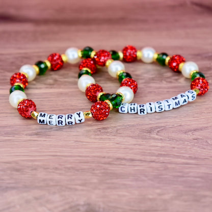 Merry Christmas Letter Bead Bracelet Stack - 2 Piece Set
