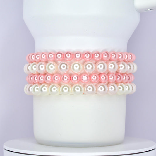 Mix and Match pink white beaded bracelet for wrist tumbler Stanley