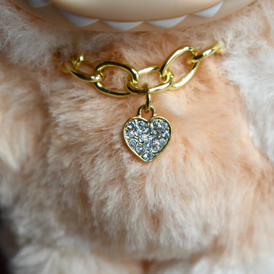 Luxe gold chain necklace with faux diamond heart charm for Labubu