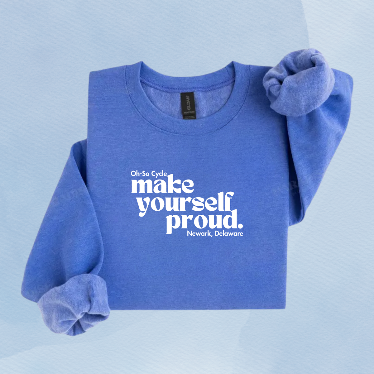 HEATHER DEEP ROYAL — Oh So Cycle Branded Crewneck Sweatshirt