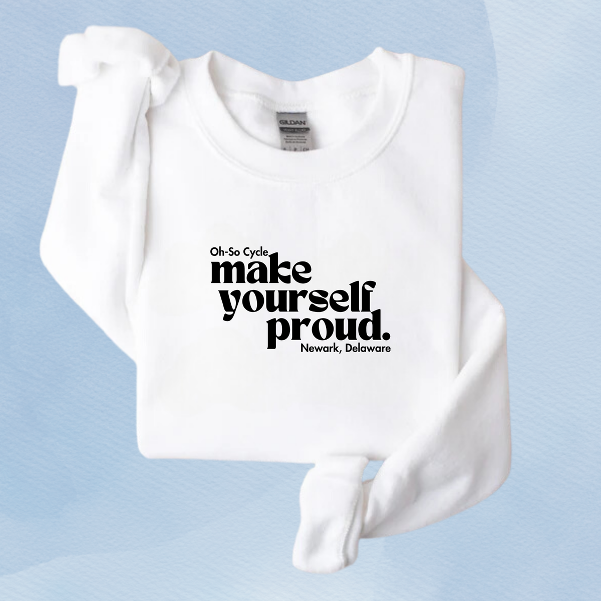 WHITE — Oh So Cycle Branded Crewneck Sweatshirt