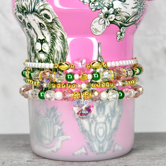 Ozian Reprise Stanley tumbler or wrist bracelets with colorful bracelets in white gold and clear sparkles beads