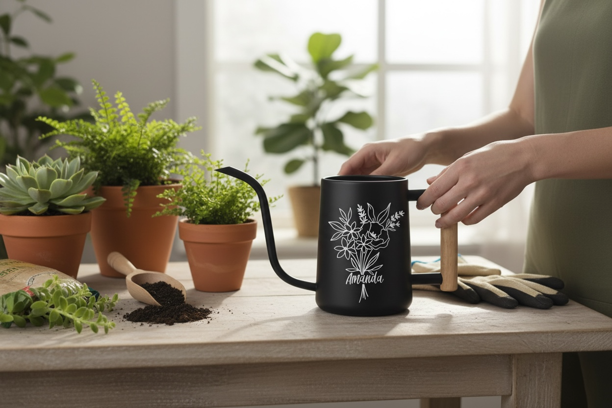 Personalized Floral Bouquet Watering Can with Custom Name or Word