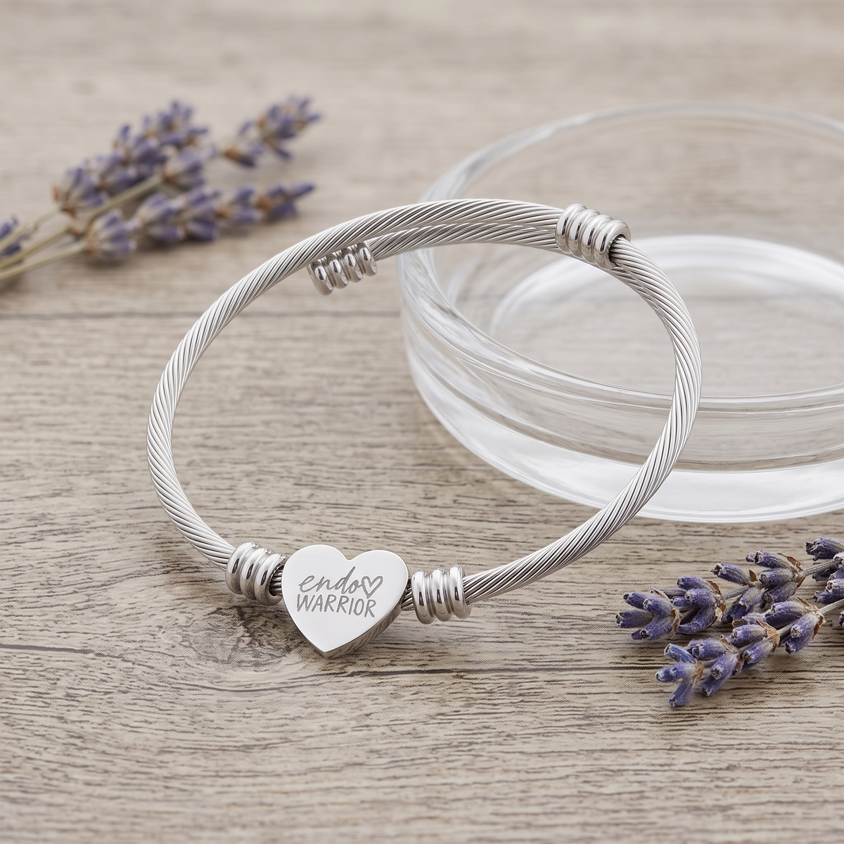 Endo Warrior Engraved Heart Cuff Bracelet