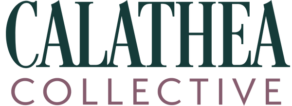Calathea Collective logo with green and pink text on a white background