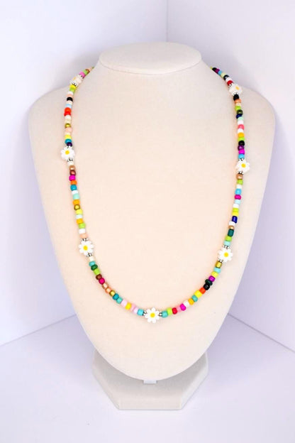 Colorful beaded necklace with y2K Daisy beaded accents for layering